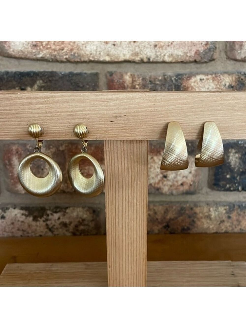 Vintage Gold Tone Clip On Hoop Earrings